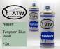 Preview: Nissan, Tungsten Blue Pearl, FX0: 400ml Sprühdose + 400ml Klarlack - Set, von ATW Autoteile West.